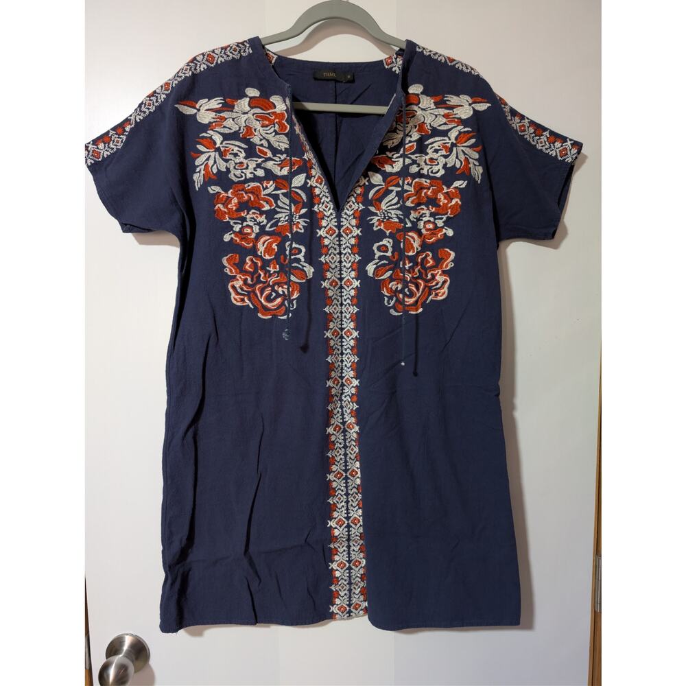 THML Women's Size M Blue Embroidered Dress